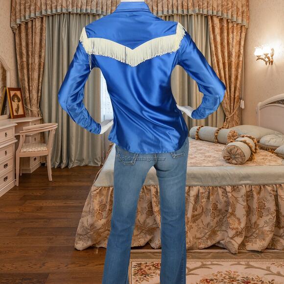 Vintage H Bar C Fringe Western Snap Shirt M - Picture 4 of 12